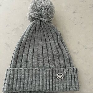 Michael Kors Gray Knit Beanie Pom Hat